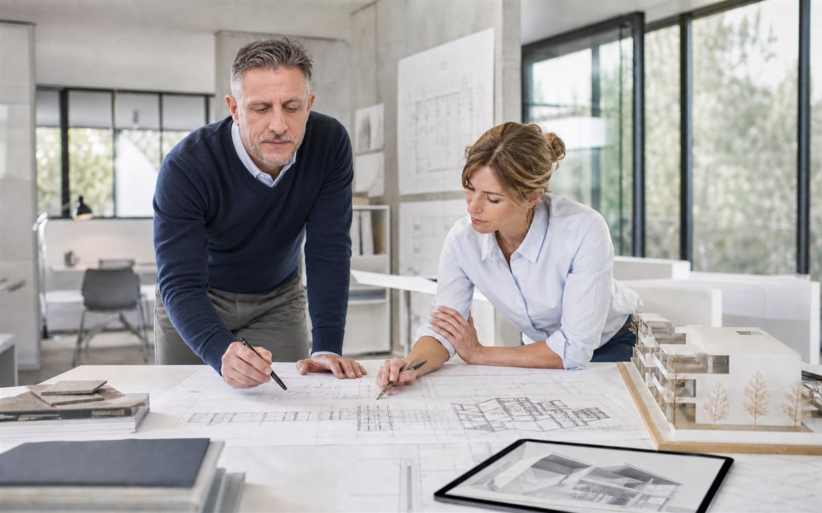 Professionnels travaillant sur la conception technique du bâtiment
