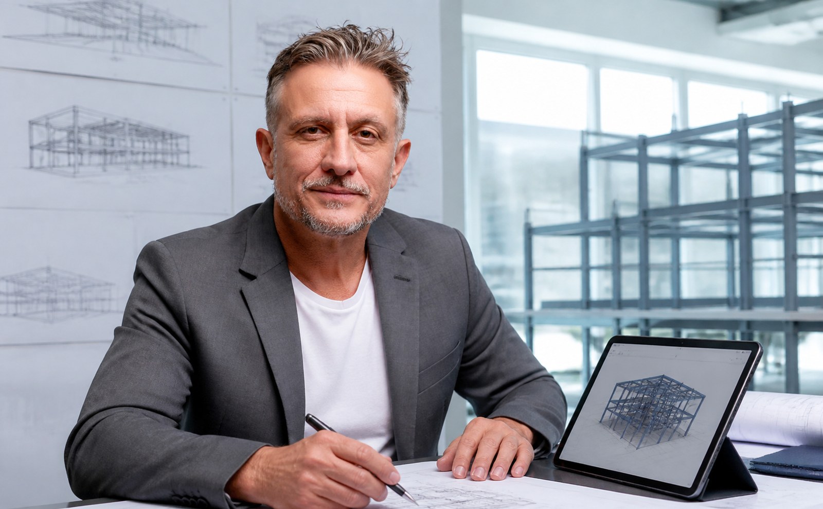 Conseiller technique accompagnant un client dans son projet de bâtiment