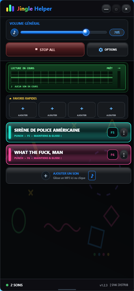 Interface Jingle Helper avec deux sons inclus